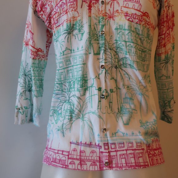 Womens Leo & Ugo White Multicolor V-Neck Print Design Sweater 2 US/M * - Picture 11 of 12